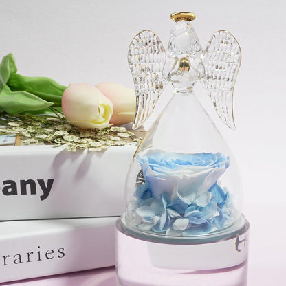 Ewige Rose Engel Figur Geschenk für Frauen Mutter Oma zum Valentinstag Muttertag Jahrestag Weiß Blau