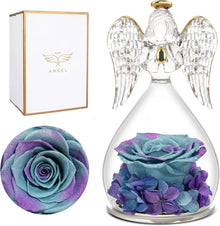 Engel Figur Rose in Glaskuppel für Frauen, Ewige Blumen Geschenkbox