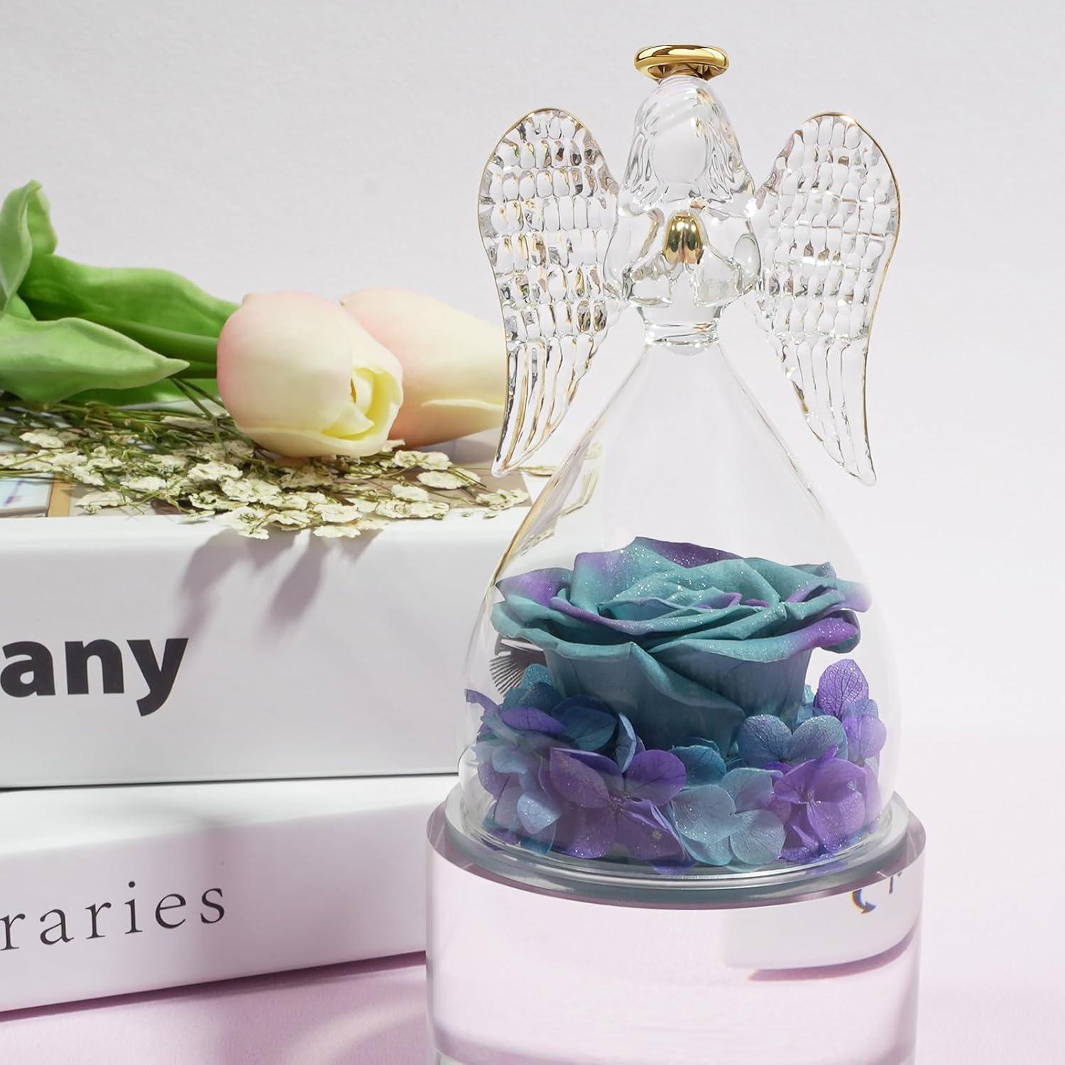 Ewige Rose Engel Figur Geschenke für Mama Mutter Freundin - Blume in Glaskuppel - Valentinstag Muttertag Geburtstag