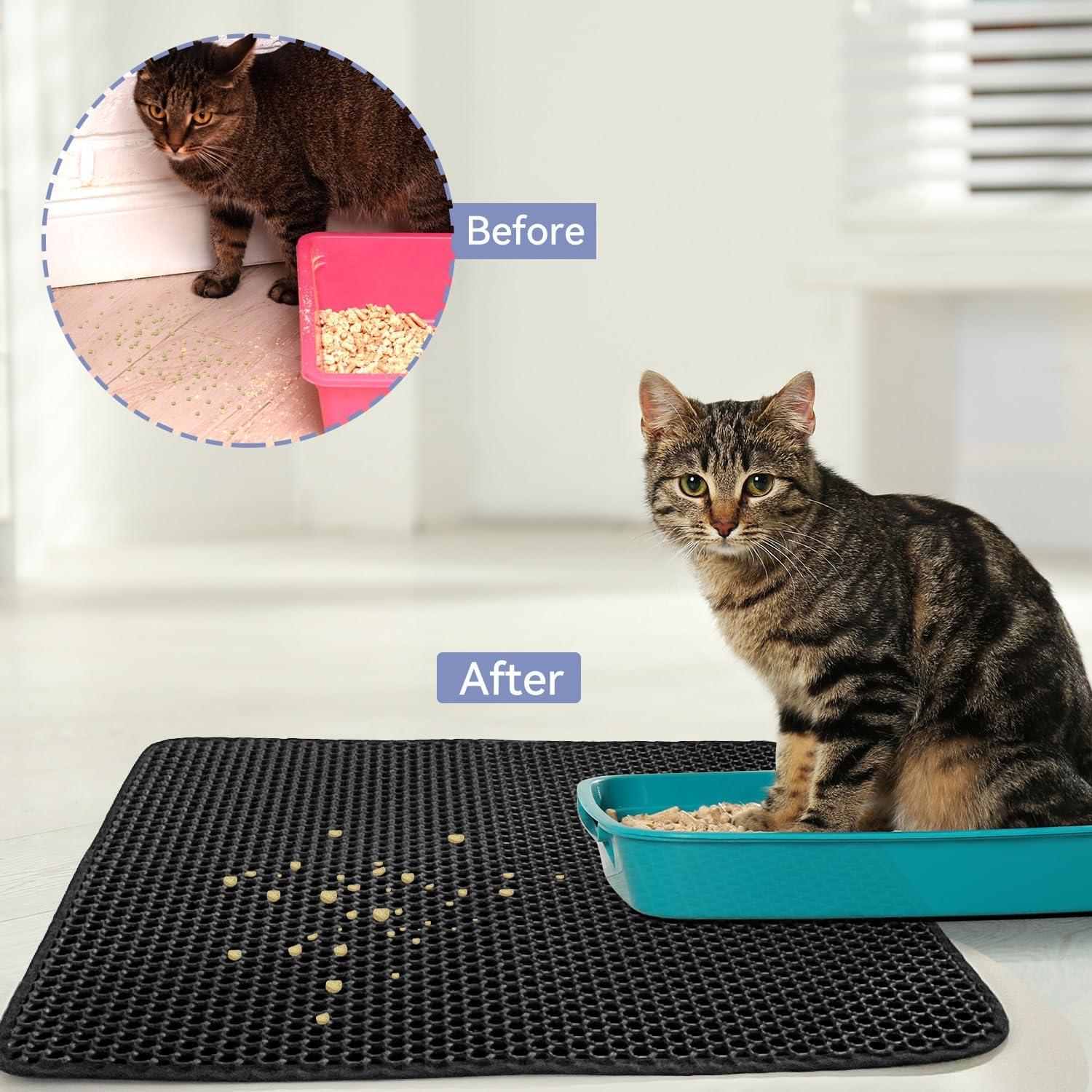 Hanbramo Katzenklo Matte 61x38 CM Schwarz Doppellagig Wasserdicht Urinabweisend