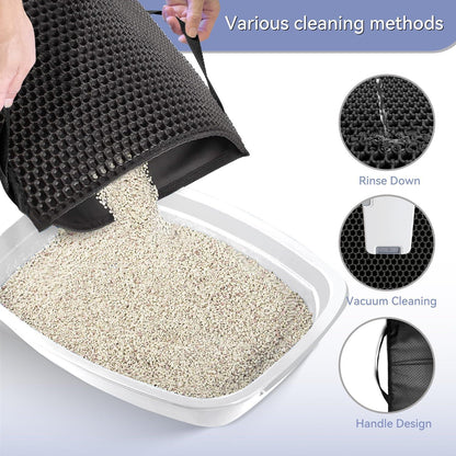 Hanbramo Katzenklo Matte 61x38cm Double Layer Wasserdicht Schwarz