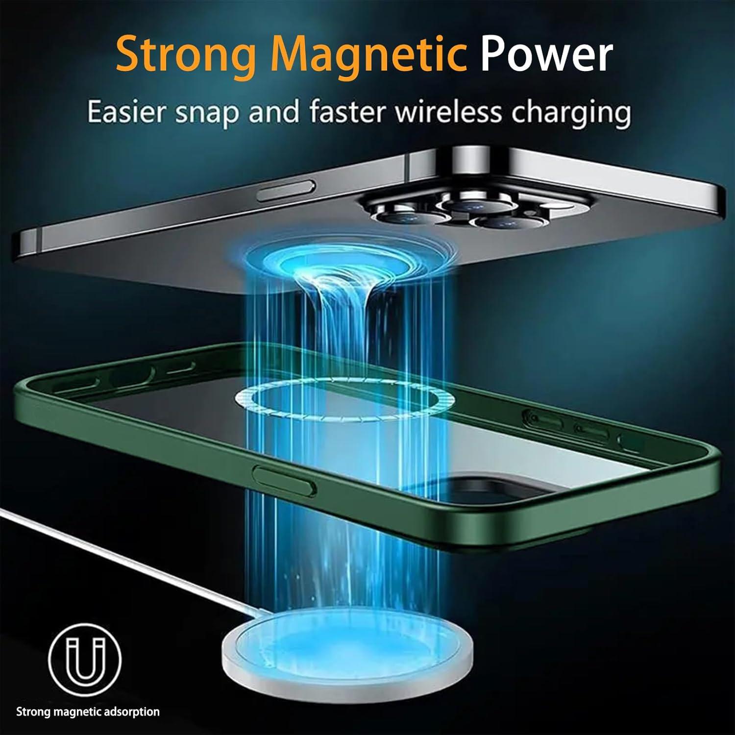 Magnetische iPhone 15 Plus Hülle MagSafe stoßfest grün ultraDünn