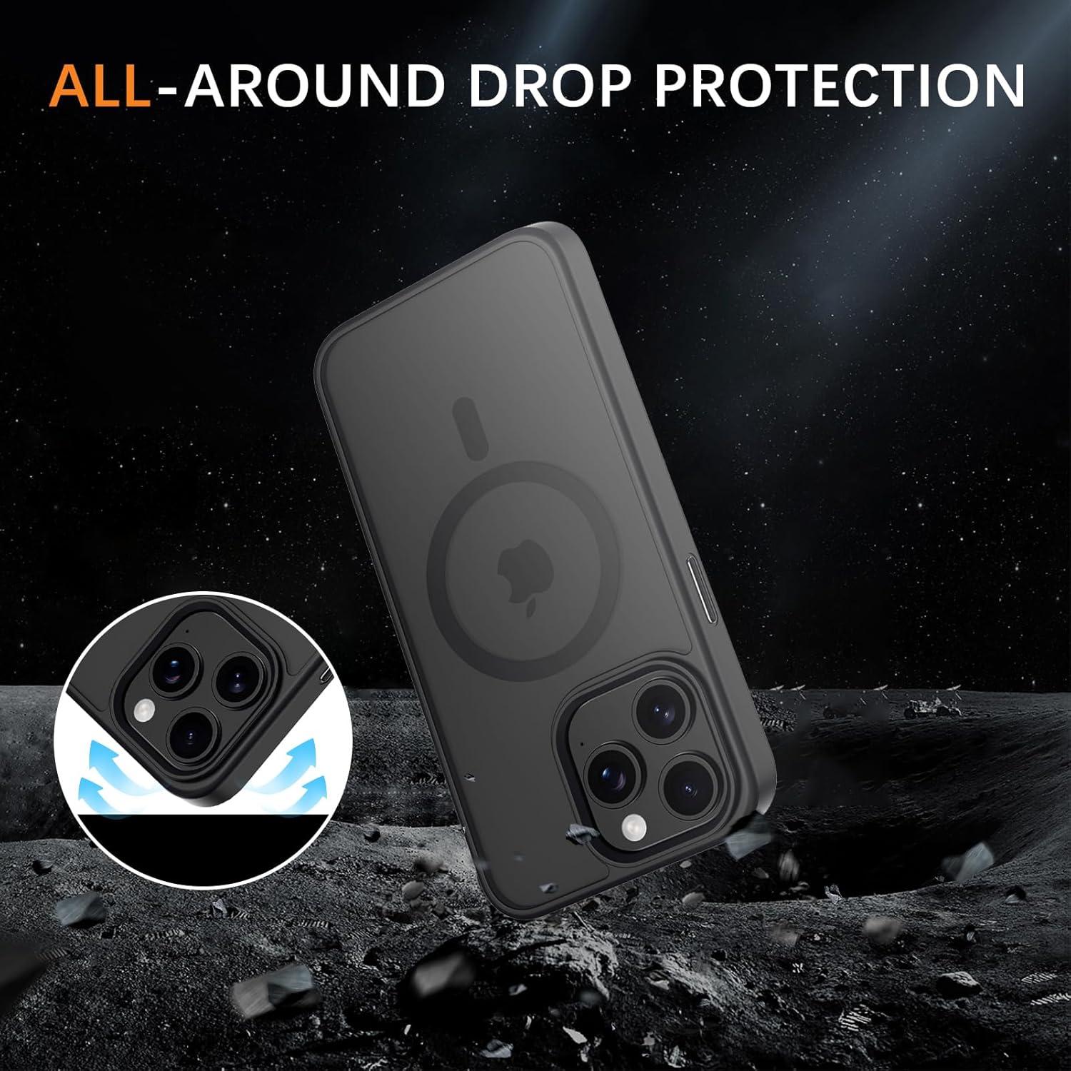 Magnetische Schutzhülle für iPhone 15 Pro MagSafe, Stoßfest, Schwarz