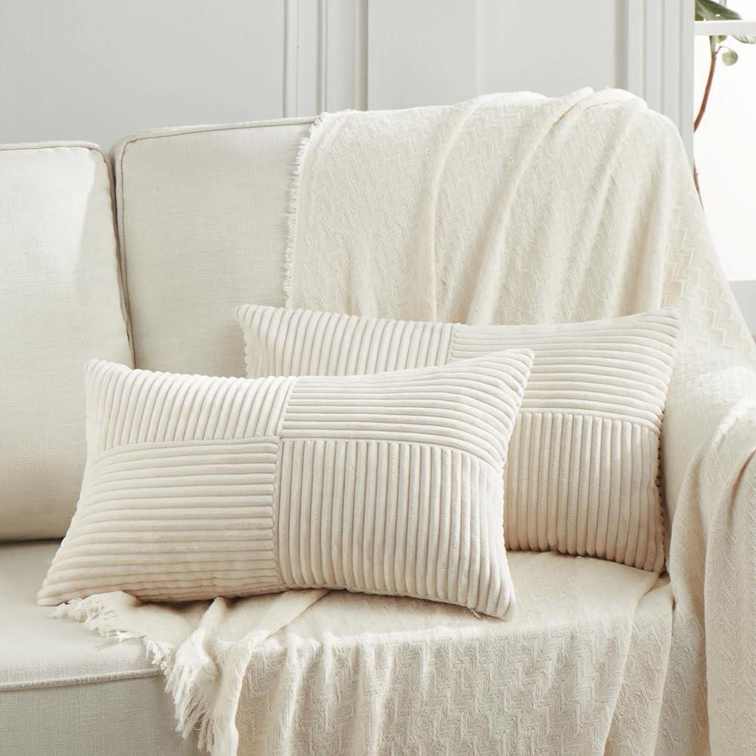 Dekorative Kordsamt Kissenbezug Set 30x50 Beige Modern Boho