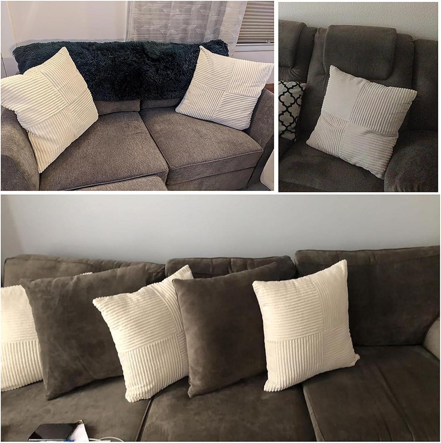 2er Set Kordsamt Kissenbezüge 30x50 Beige Weich Deko Modern