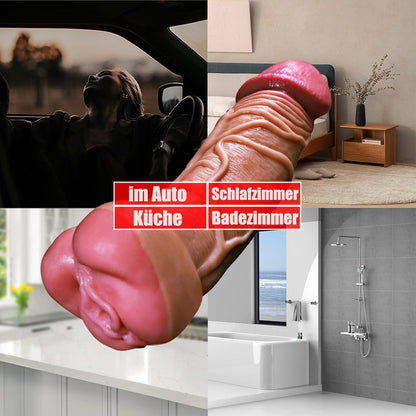 Homosexueller Masturbator 2-in-1 Realistischer Penis Dildo 3D Vagina Tunnel