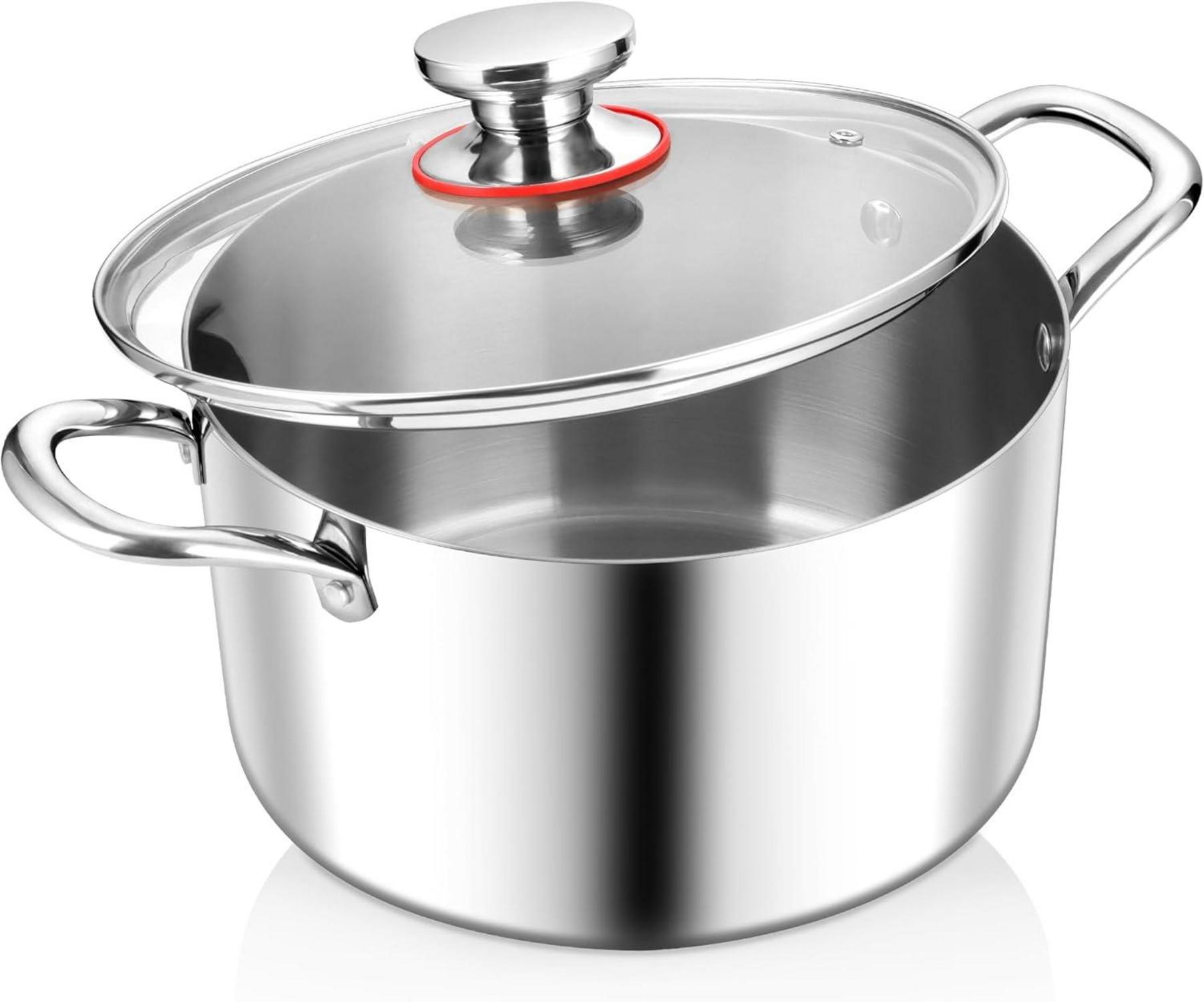 Premium 3-Lagiger Edelstahl Kochtopf 20cm mit Glasdeckel 3,3L