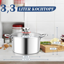 Kochtopf 20cm 3,3L Edelstahl Induktion Glasdeckel
