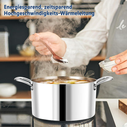 Kochtöpfe 20cm Suppentopf Glasdeckel 3,3L Premium Edelstahl Induktion