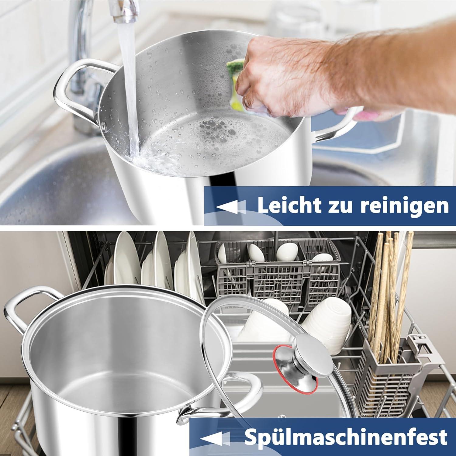 Kochtopf 20cm 3,3L Glasdeckel Edelstahl Induktion Spülmaschinenfest