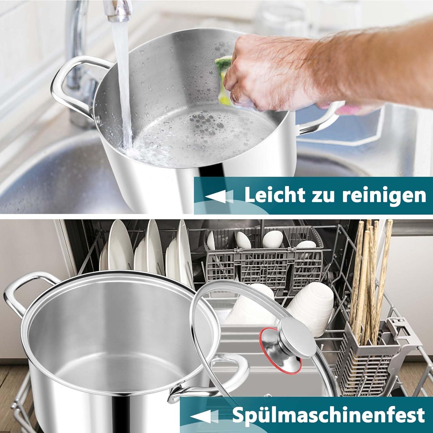 Kochtopf 22cm Premium 3-Lagiger Edelstahl Nudeltopf mit Glasdeckel 5L