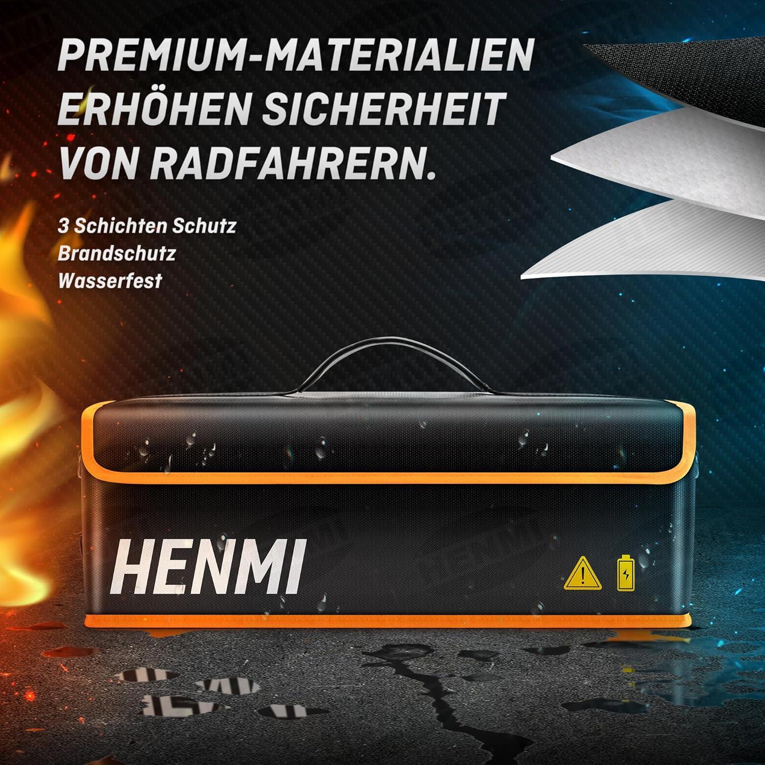 HENMI Ebike Akku Tasche Feuerfest 1000 °C Metallschnalle