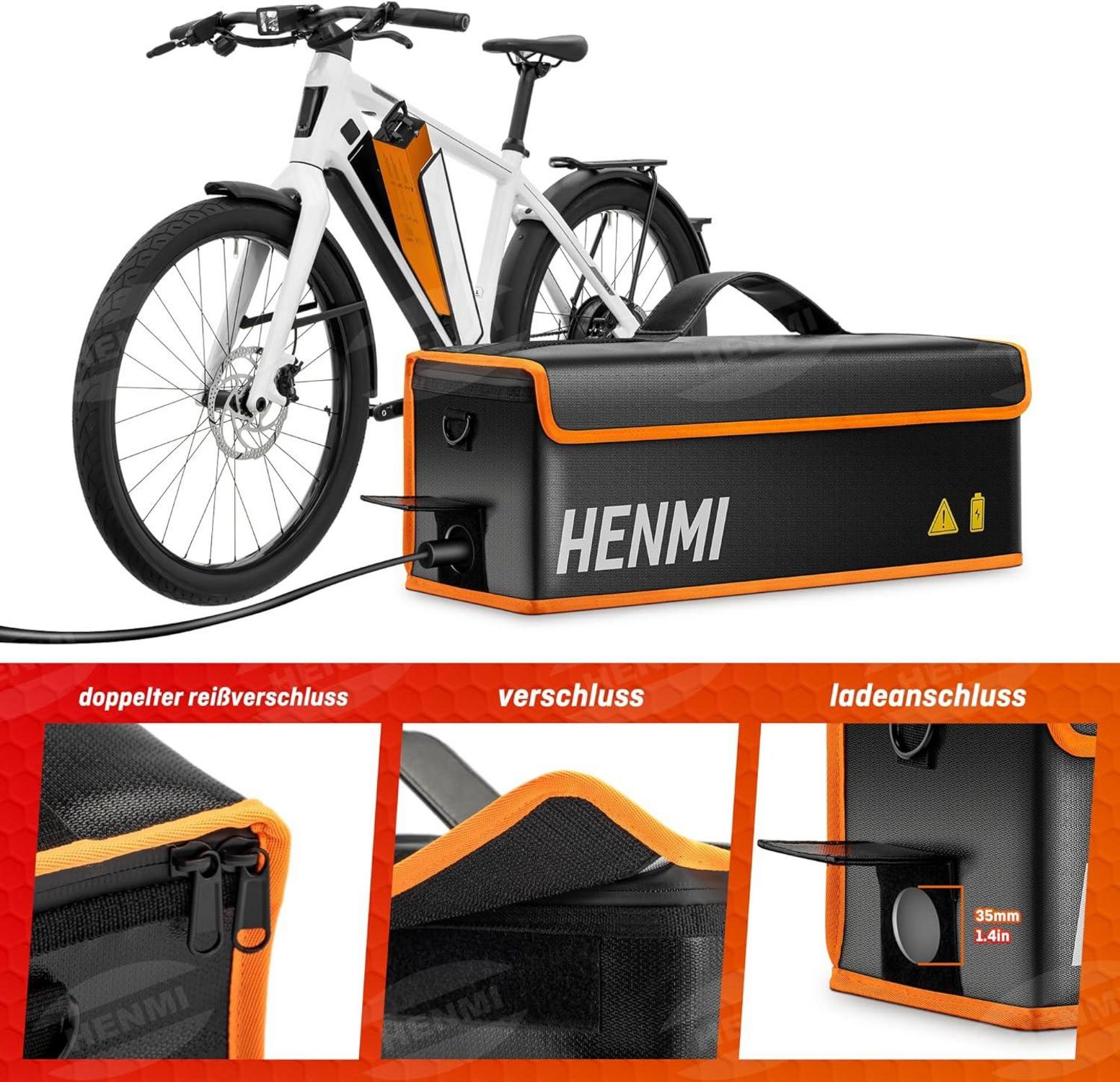 HENMI Ebike Akku Tasche Feuerfest 1000°C Metallschnalle L 49x15x15cm