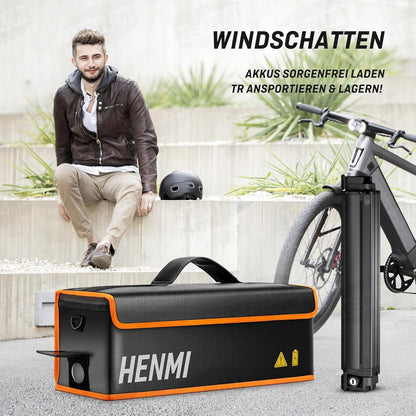 HENMI Ebike Akku Tasche Feuerfest 1000°C Metallschnalle L 49x15x15cm