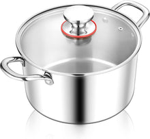 3-Lagiger Edelstahl Nudeltopf mit Glasdeckel, 7L Induktion Kochtopf