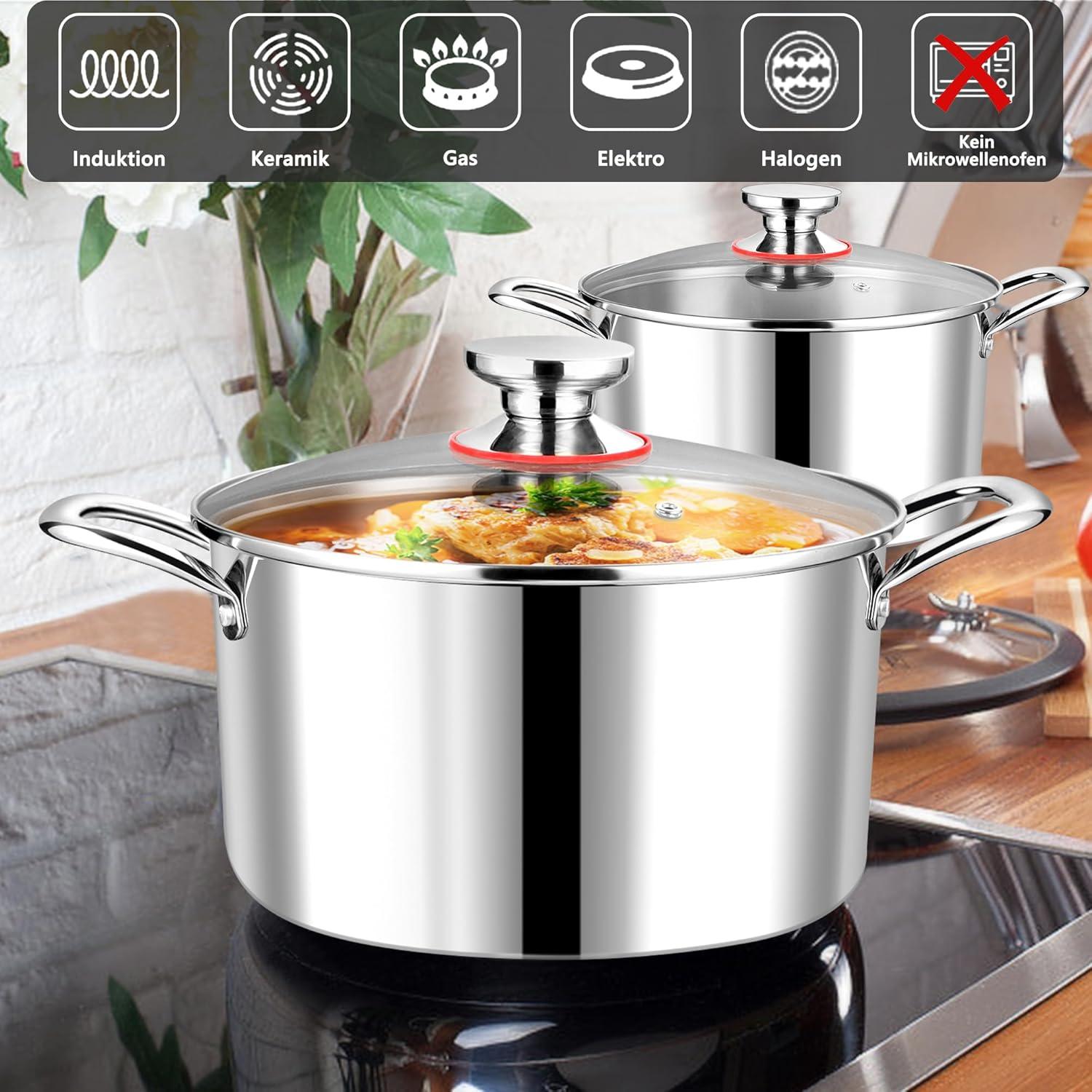 Joyfair 3-Lagiger Edelstahl Nudeltopf 26cm mit Glasdeckel 6,7L Induktion Schultopf