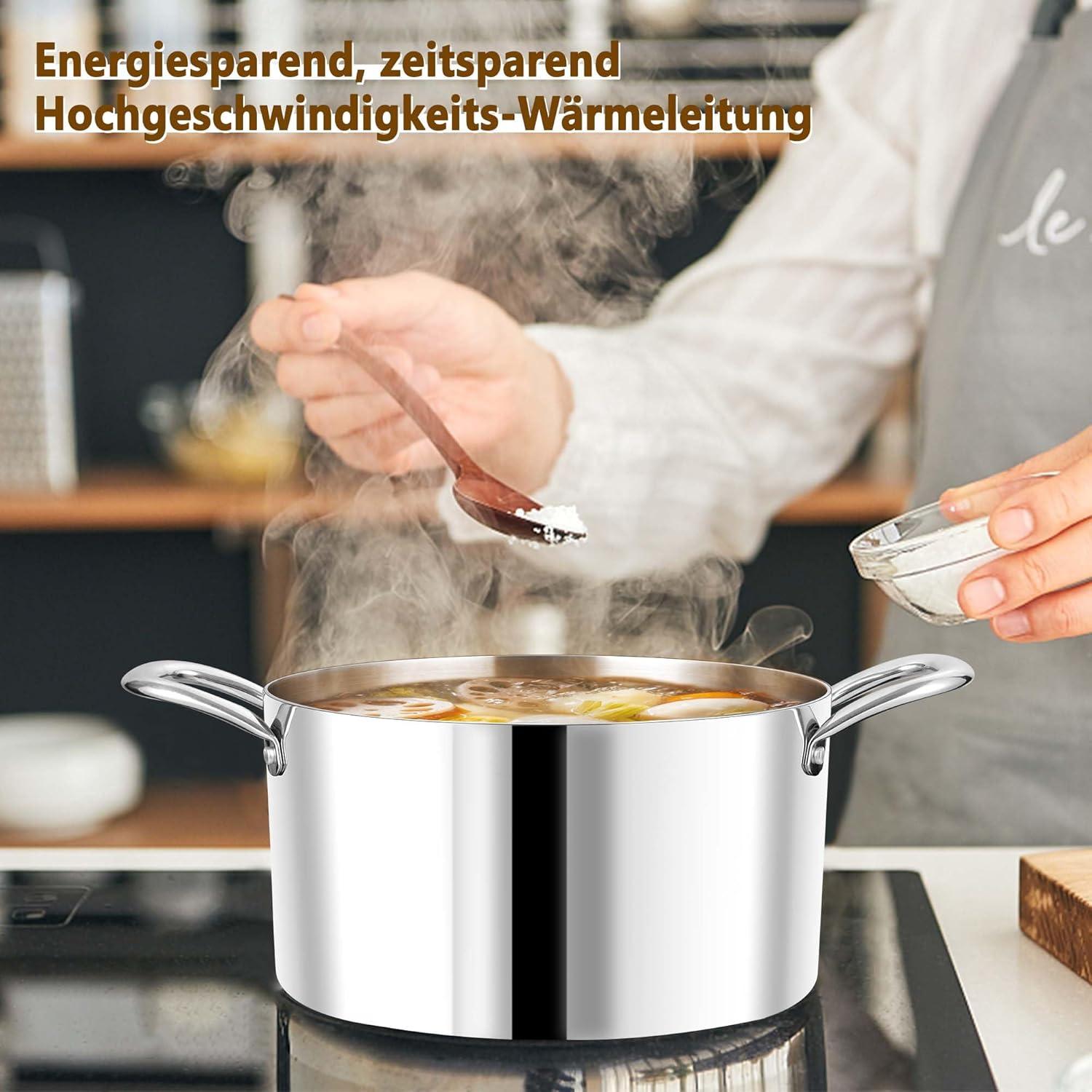 Kochtopf 26cm Edelstahl Nudeltopf Glasdeckel 7L Induktion Spülmaschinenfest