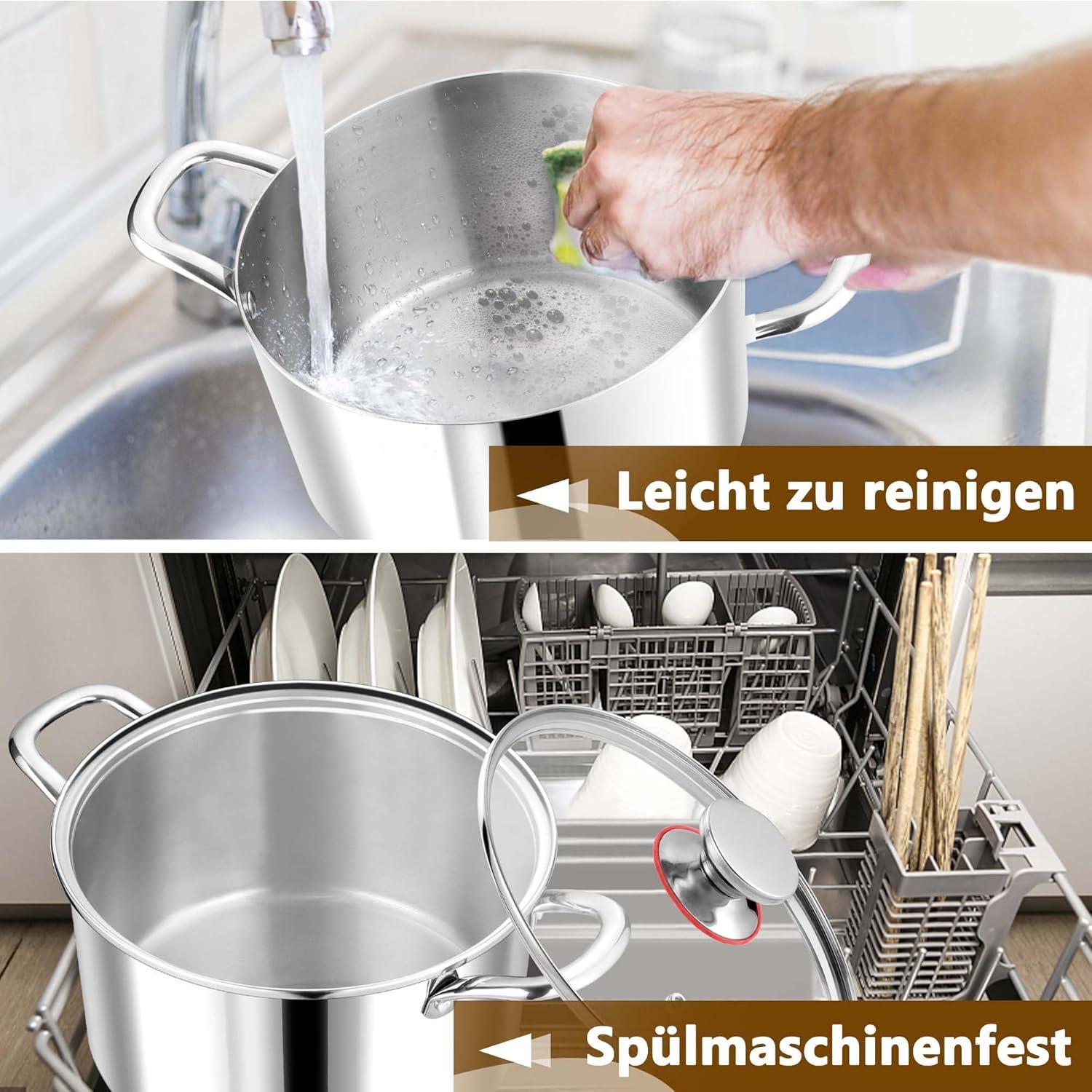 Kochtopf 26cm Premium 3-Lagiger Edelstahl Nudeltopf Glasdeckel 6,7L