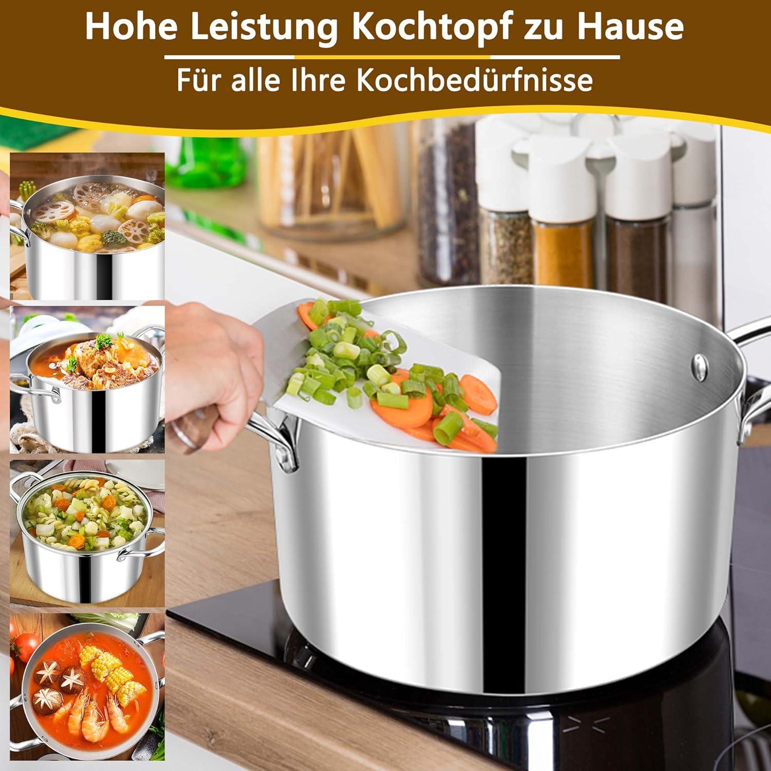 Kochtopf 26cm Edelstahl Nudeltopf Glasdeckel 7L Induktion Spülmaschinenfest