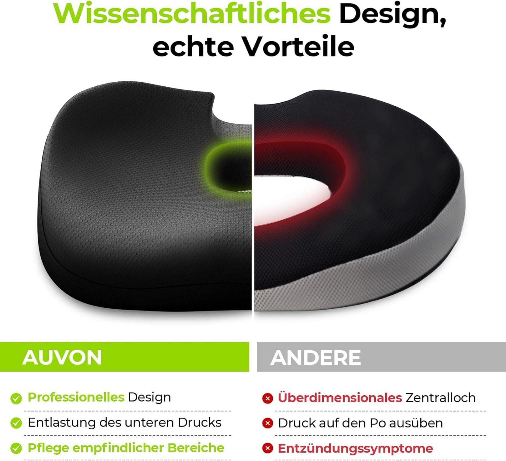 AUVON Gedächtnisschaum-Sitzkissen für Büro, Auto, Rollstuhl - Schwarz