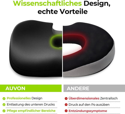 AUVON Gedächtnisschaum-Sitzkissen für Büro, Auto, Rollstuhl - Schwarz