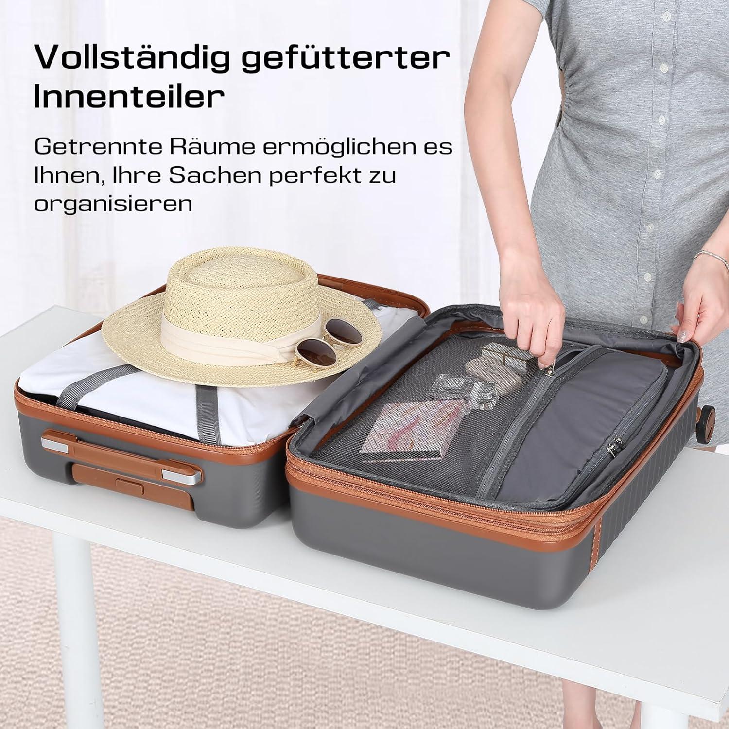 Joyway Kofferset 3-teilig ABS Hartschalen Trolley mit 4 Rollen und TSA Schloss Grau M-55cm