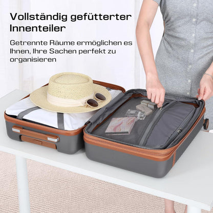 Joyway Kofferset 3-teilig ABS Hartschalen Trolley mit 4 Rollen und TSA Schloss Grau M-55cm