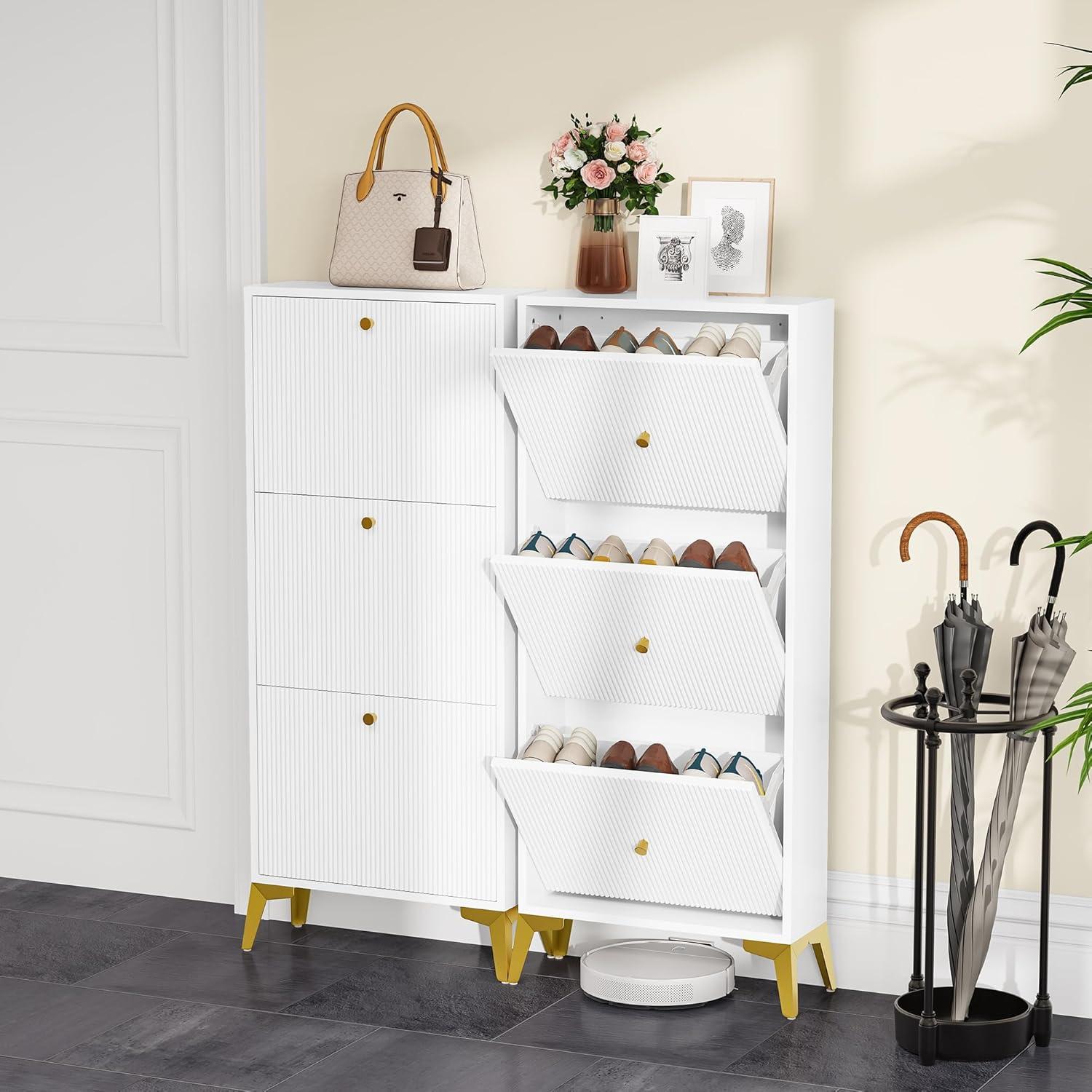 Schuhschrank mit 3 Klappschubladen und Trennwand - Eleganter