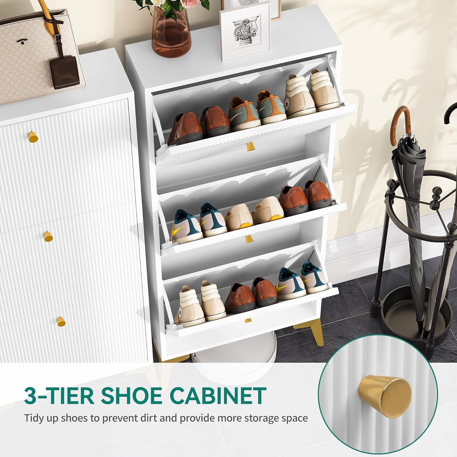Schuhschrank mit 3 Klappschubladen und verstellbarer Trennwand in Gold
