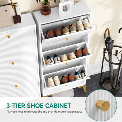 Schuhschrank mit 3 Klappschubladen und verstellbarer Trennwand in Gold