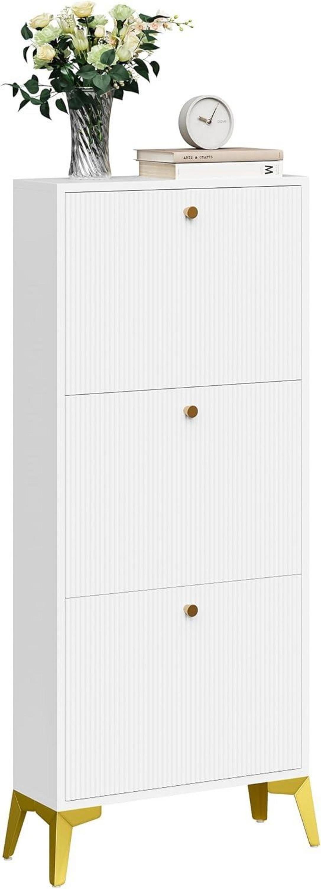 YITAHOME Schuhschrank Flur-Schuhständer 3 Klappschubladen Gold-Dekor