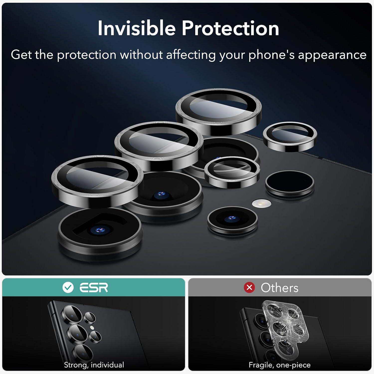 ESR Samsung Galaxy S24 Ultra Kameraschutz, gehärtetes Glas, Linsenschutzfolien, 1 Set, Schwarz