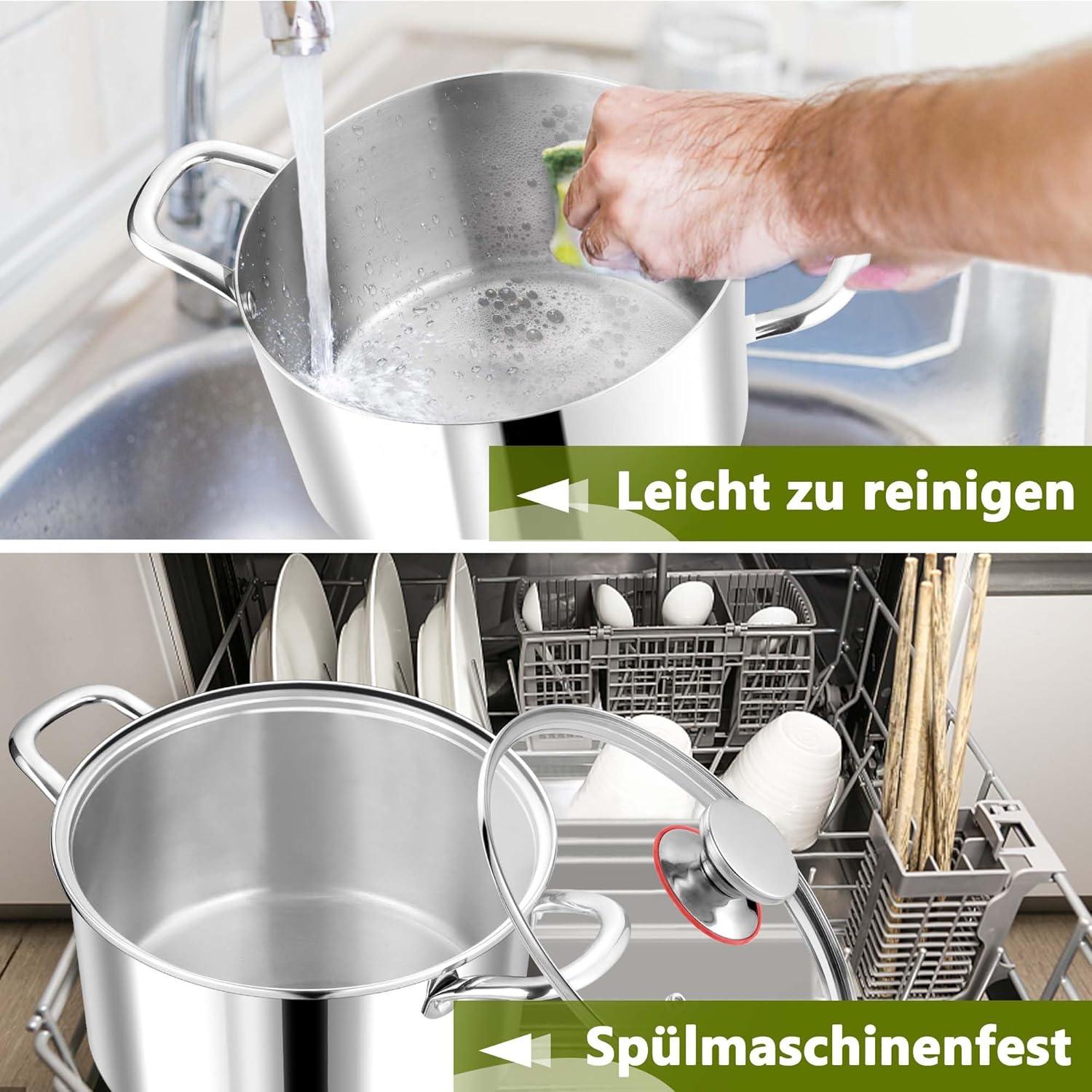 Premium 3-Lagiger Edelstahl Nudeltopf 24cm mit Glasdeckel