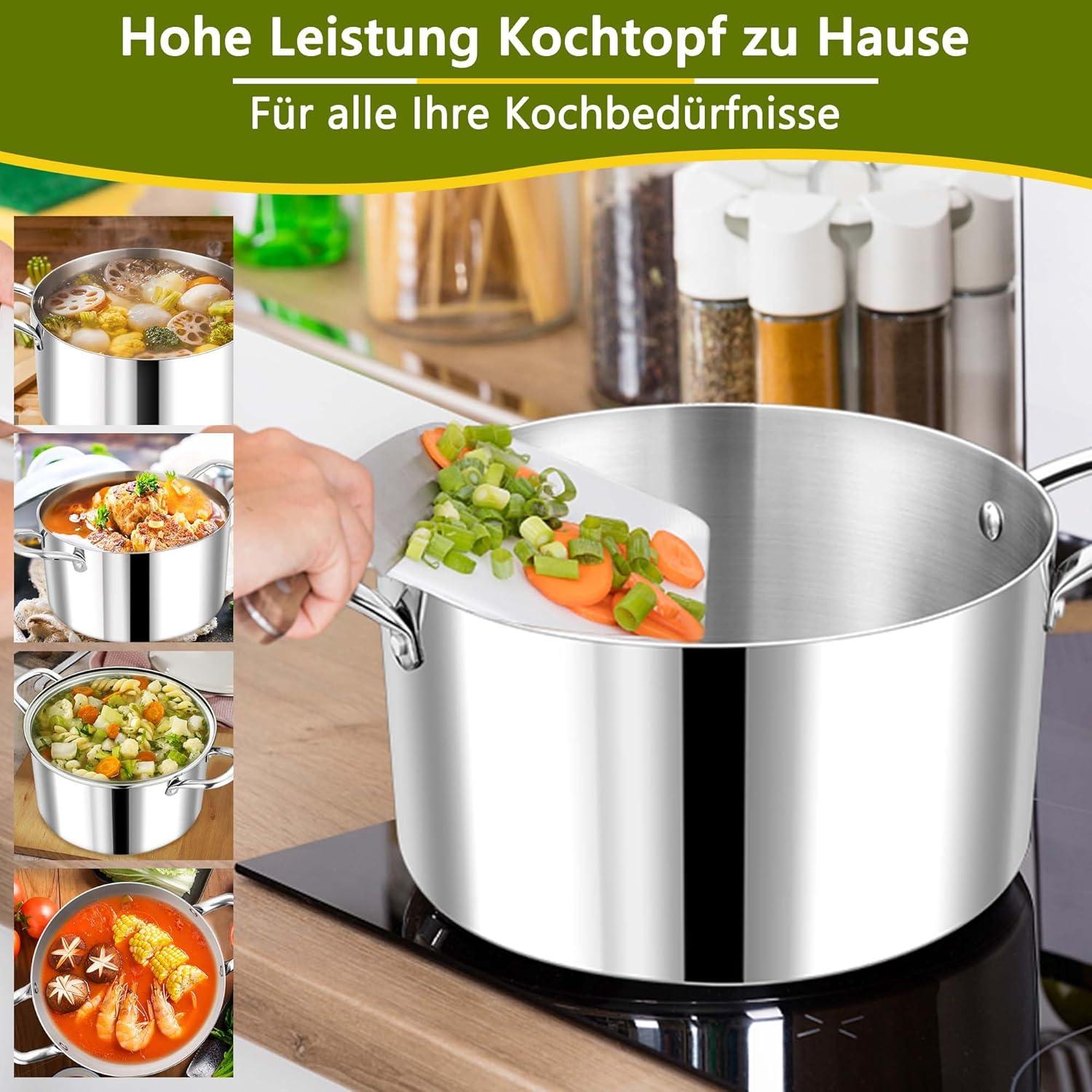 Joyfair 24cm 3-Lagiger Edelstahl Nudeltopf mit Glasdeckel 5,6L Induktion