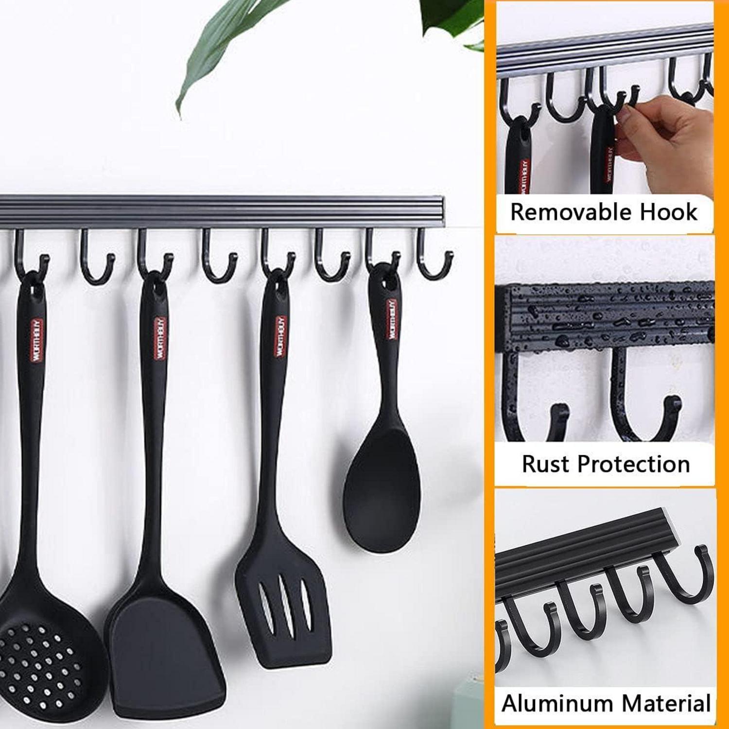 Wand Gewürzregal Set Küchenregal Hakenleiste Küchenrollenhalter Schwarz