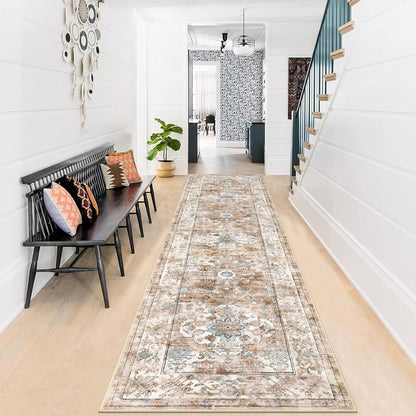 Läufer Teppich 60x240 cm Creme Boho Chic rutschfest waschbar