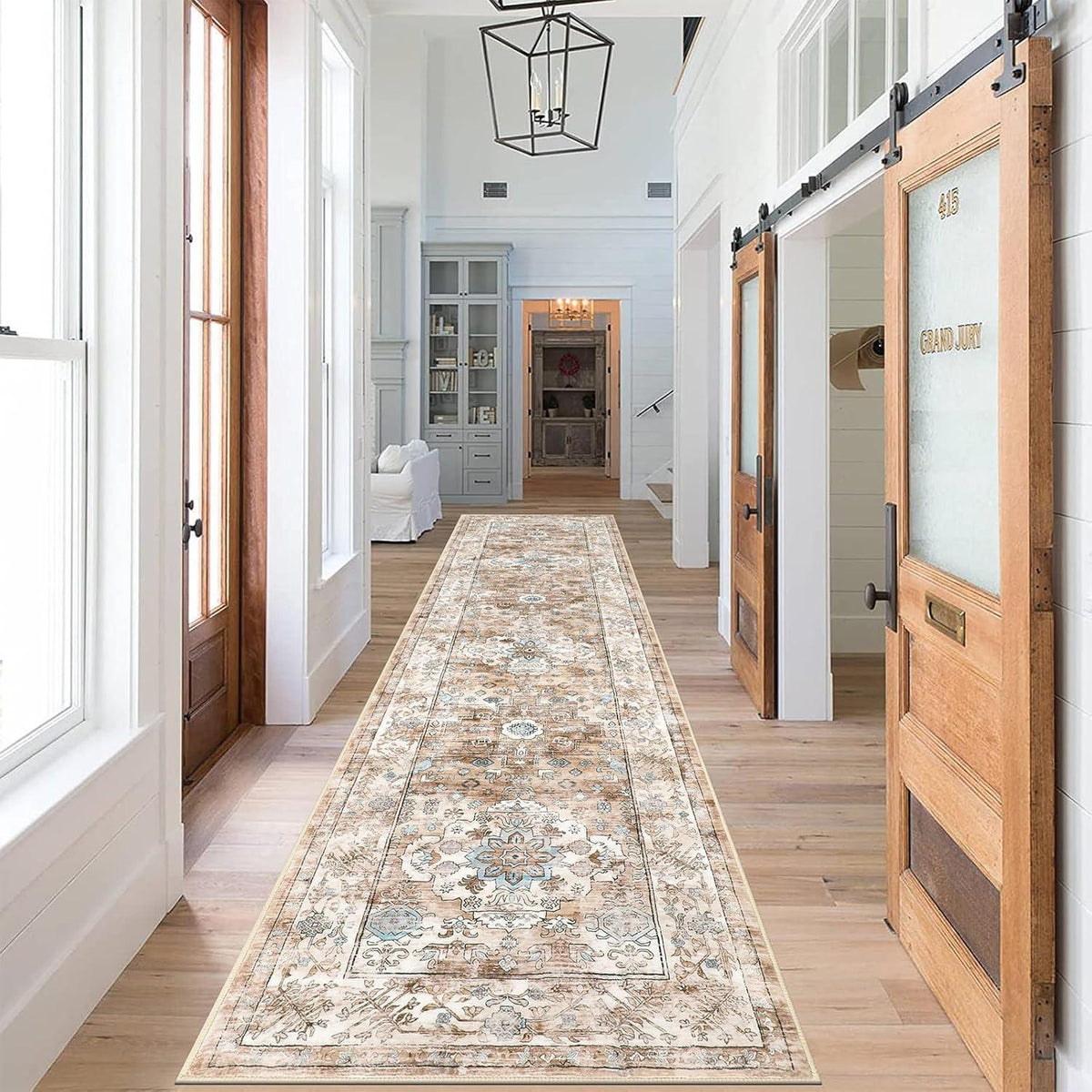 Läufer Teppich 60x240 cm Creme Boho Chic rutschfest waschbar