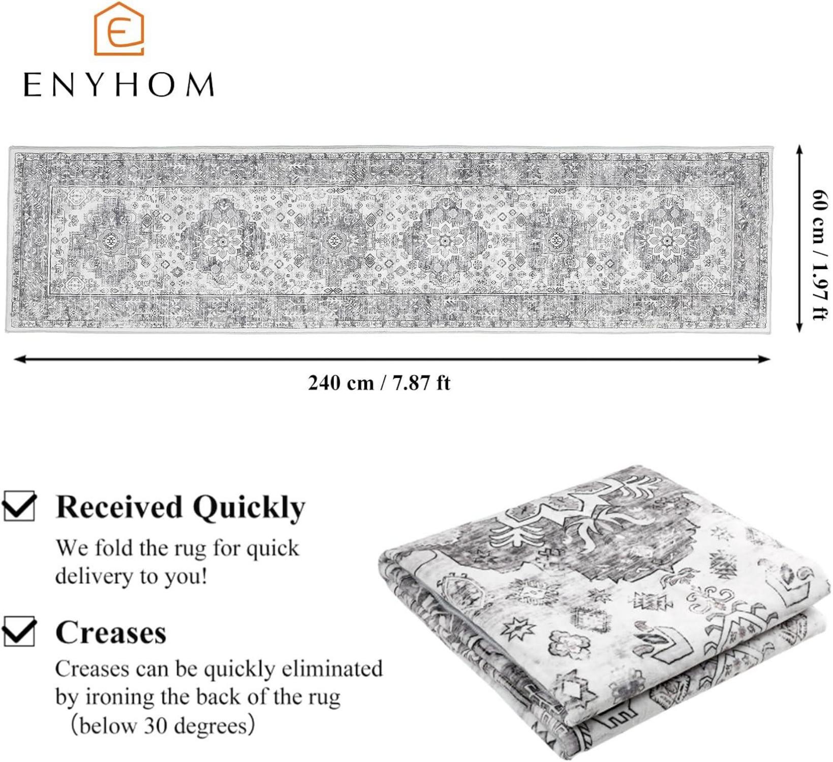 Enyhom Teppich Läufer 60x240 cm Grau Vintage Retro Boho Chic