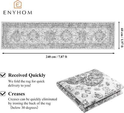 Enyhom Teppich Läufer 60x240 cm Grau Vintage Retro Boho Chic