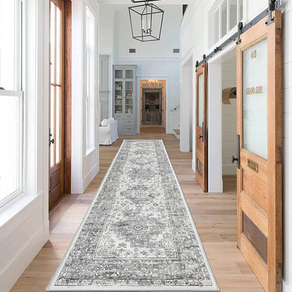 Vintage Teppichläufer Grau 60 x 240 cm rutschfest Waschküche Eingang