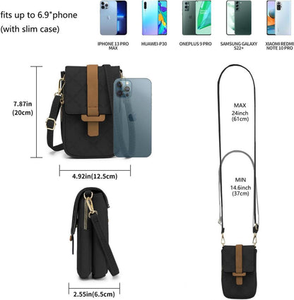 Handytasche Umhängetasche RFID Damen Leder groß Schwarzbraun