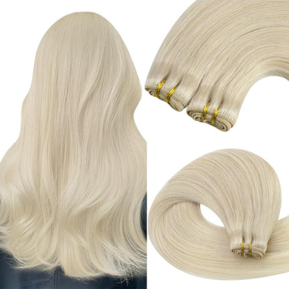 Echthaar Tressen Platinblond 55cm – Weft Extensions für Volumen & Länge