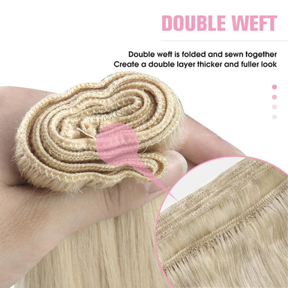 Echthaar Tressen Platinblond 55cm – Weft Extensions für Volumen & Länge