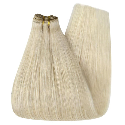 Echthaar Tressen Platinblond 55cm – Weft Extensions für Volumen & Länge
