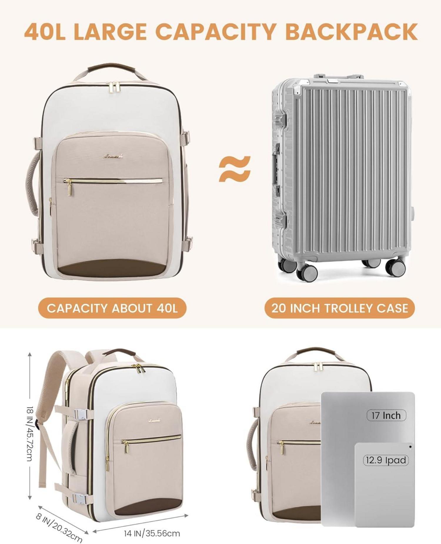 Handgepäck Rucksack 40L Laptopfach Wasserdicht 17 Zoll Travel Daypacks