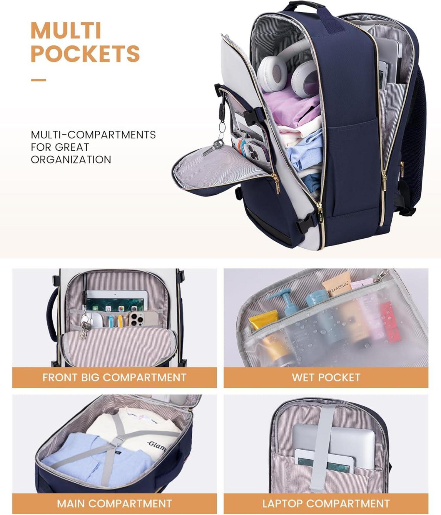 Handgepäck Rucksack 40L Laptop 17 Zoll Wasserdicht Trolley Blue