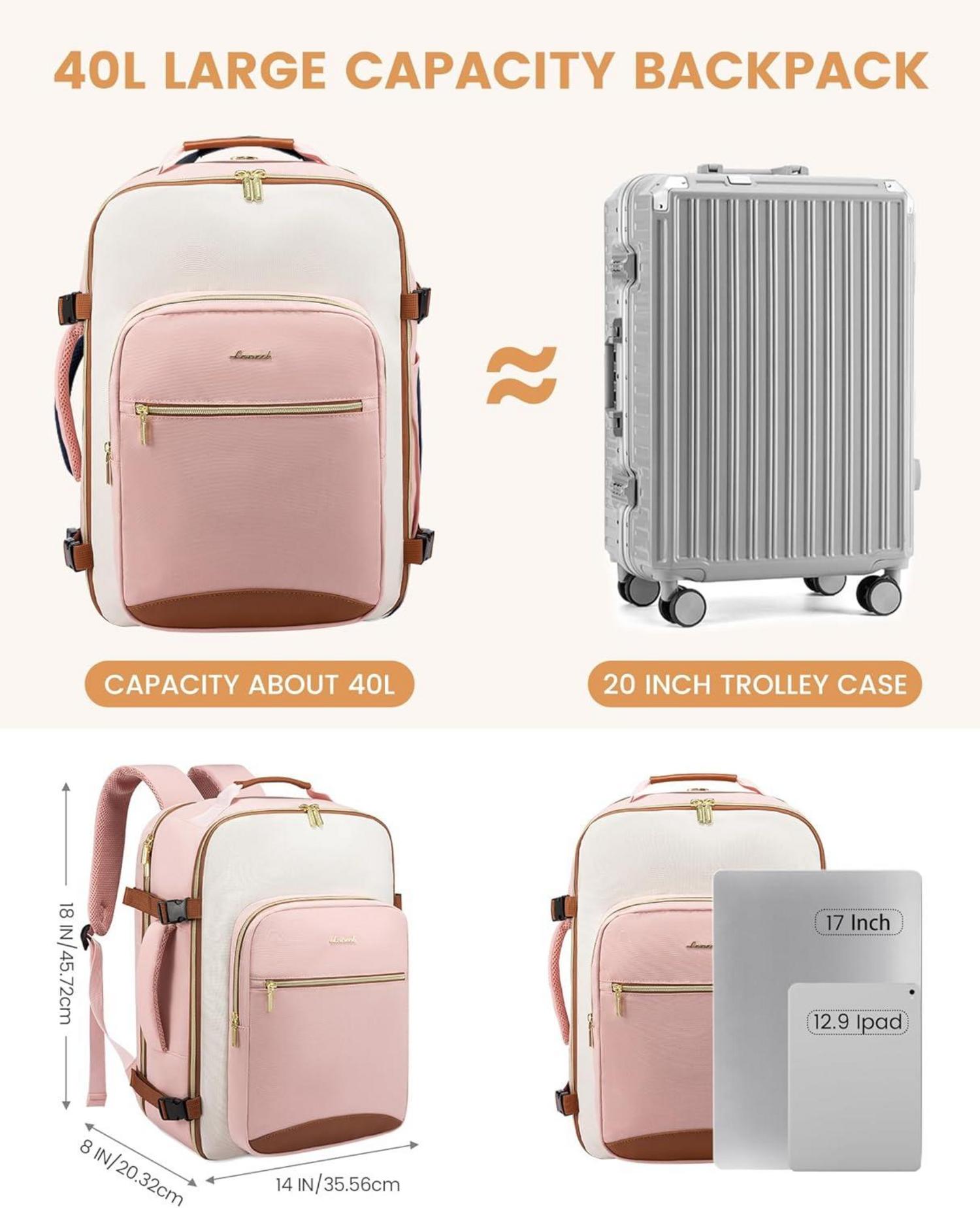 Handgepäck Rucksack 40L Damen Herren Wasserdicht Laptop 17