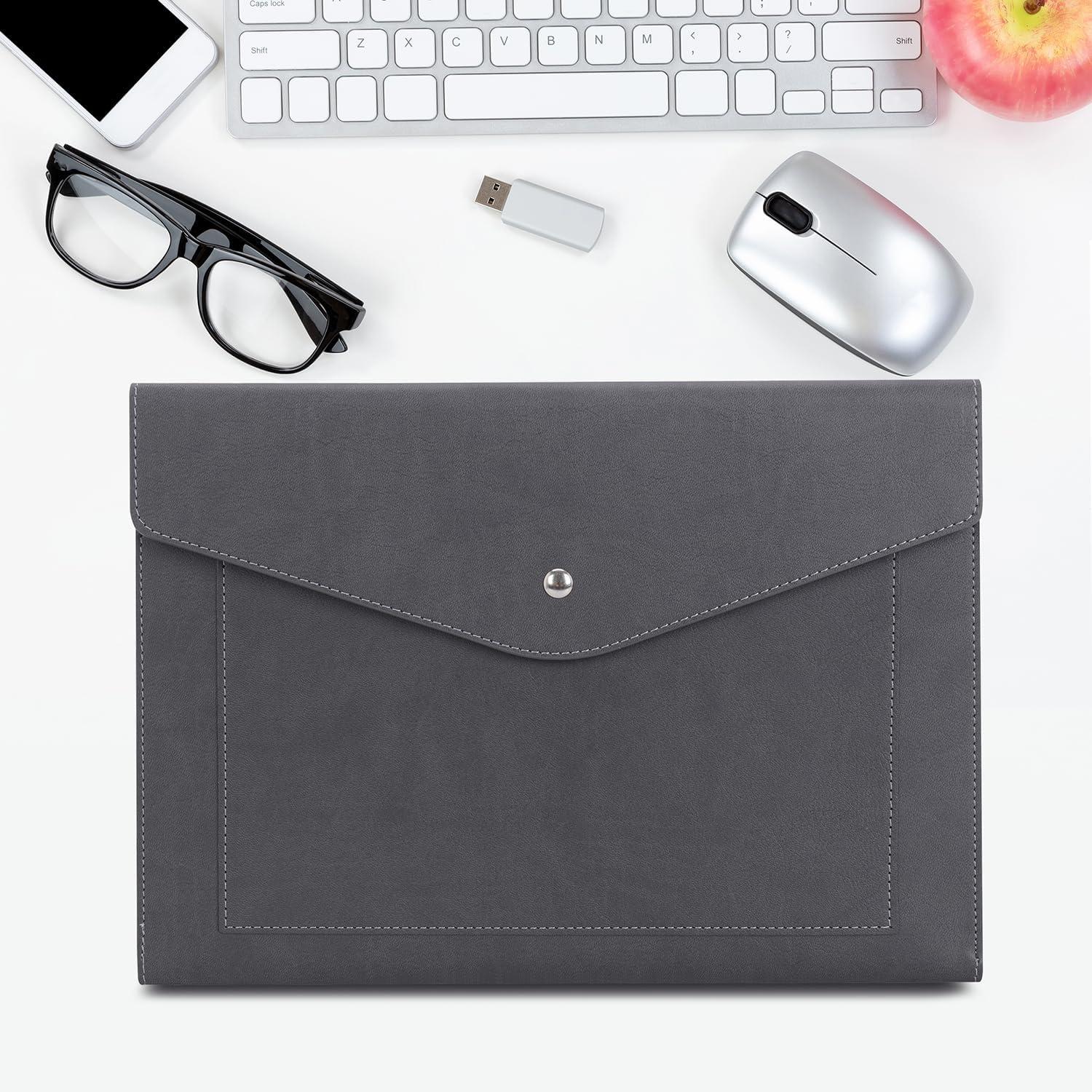 Wason A4 PU-Leder Dokumentenmappe Grau Große Taschen Umschlaghülle Tablet PC