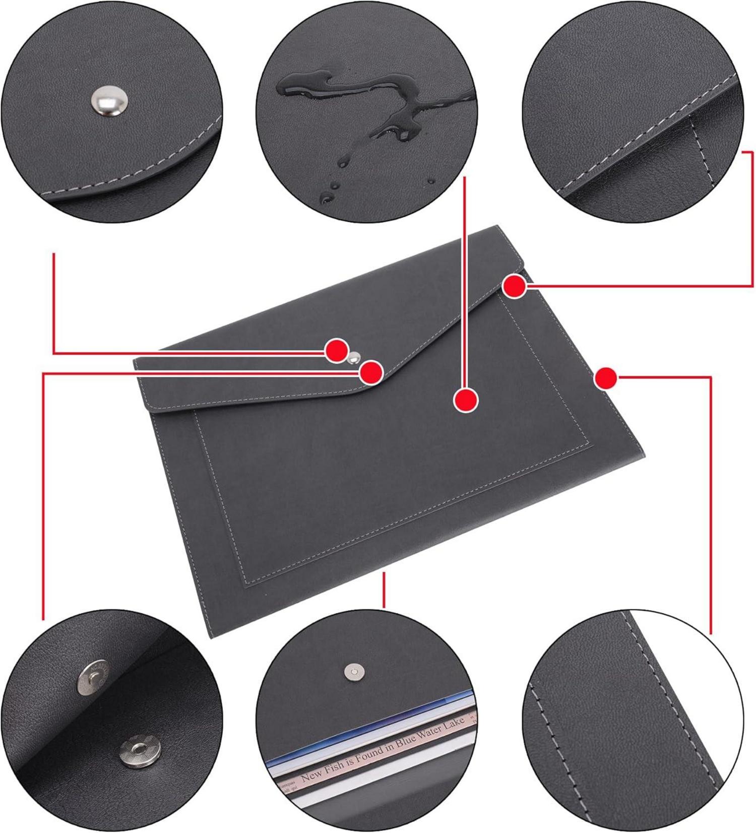 A4 Dokumentenmappe PU-Leder Erweiterbare Taschen Halter Grau