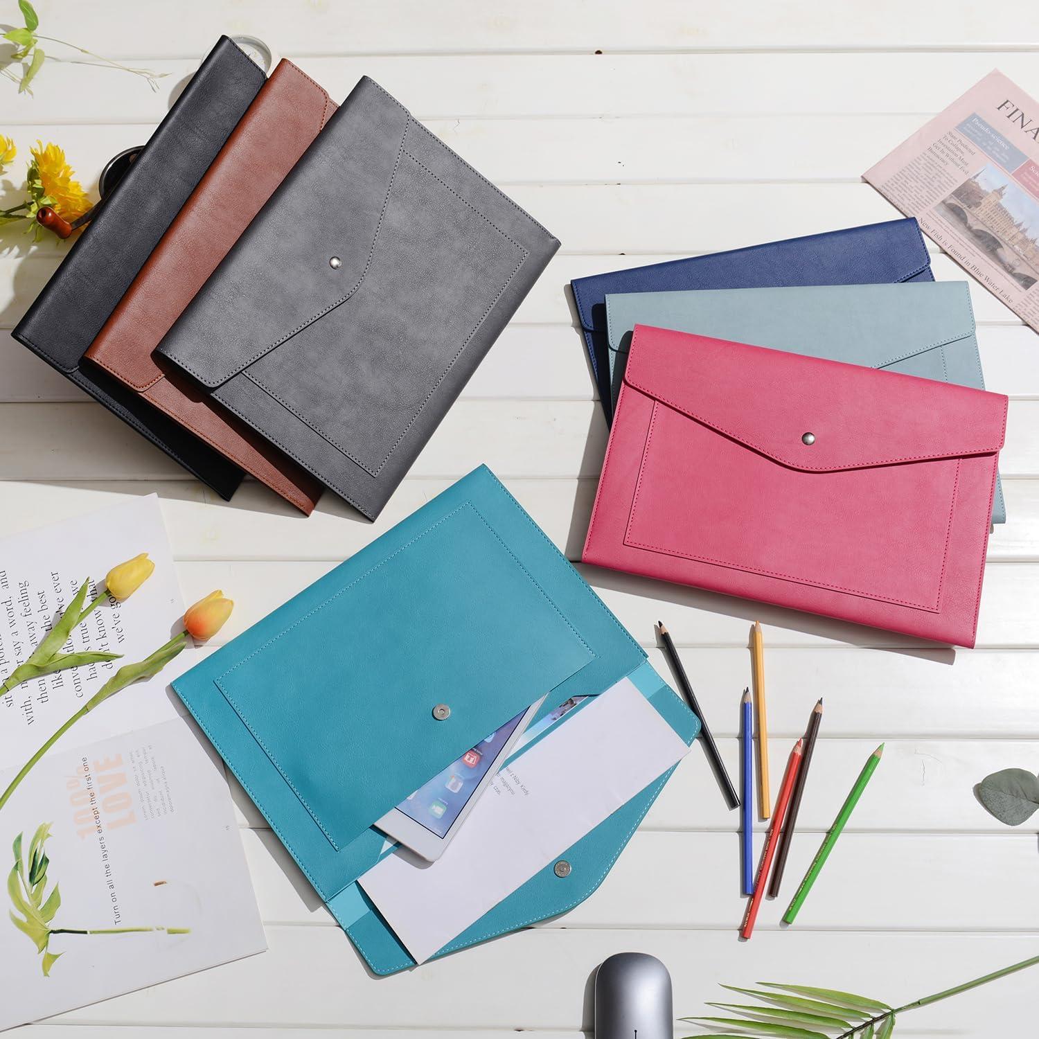 A4 Dokumentenmappe PU Leder Erweiterbar Blaugrün Taschen Halter Tablet